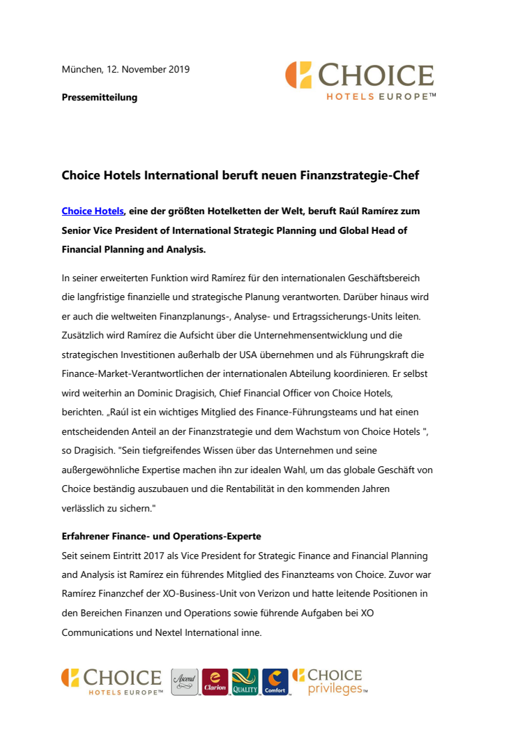 Choice Hotels International beruft neuen Finanzstrategie-Chef 