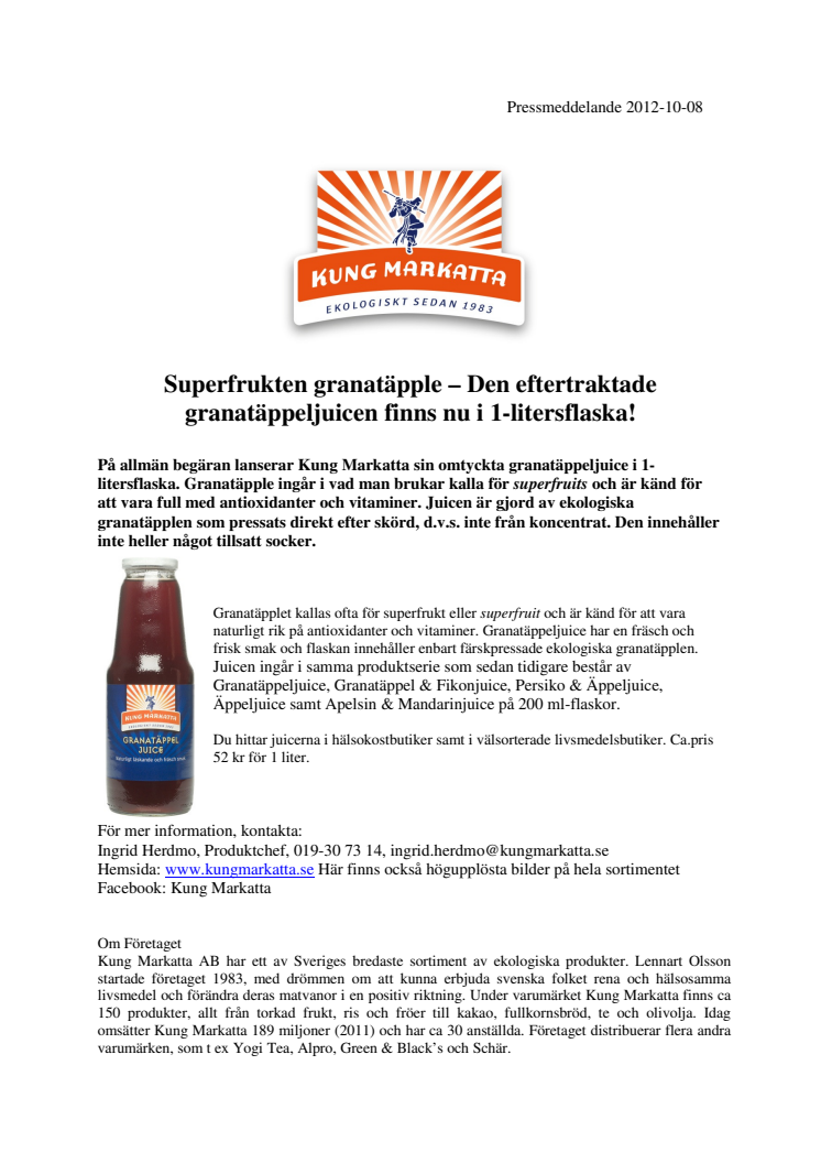 Superfrukten granatäpple – Den eftertraktade granatäppeljuicen finns nu i 1-litersflaska!