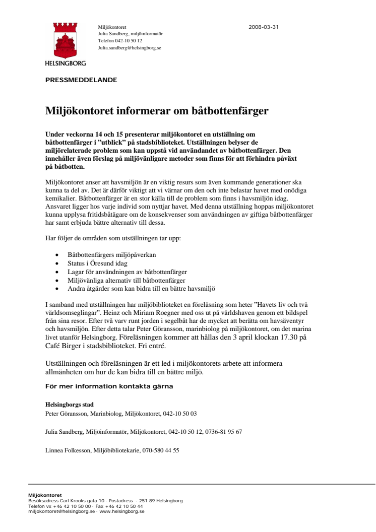 Miljökontoret informerar om båtbottenfärger