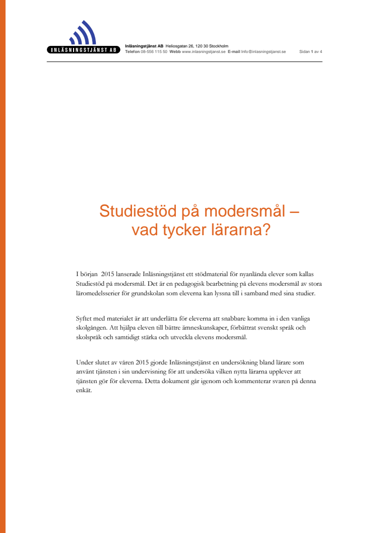 Enkät om Studiestöd på modersmål