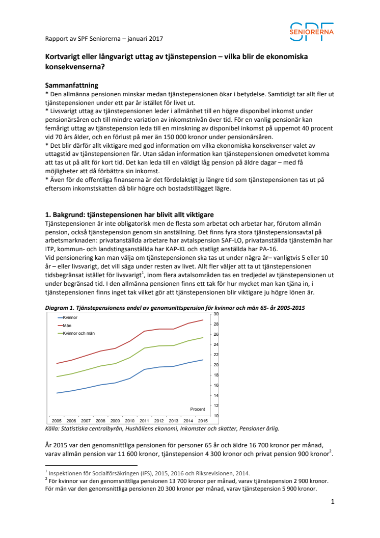 Rapport uttagstider för tjänstepensionen