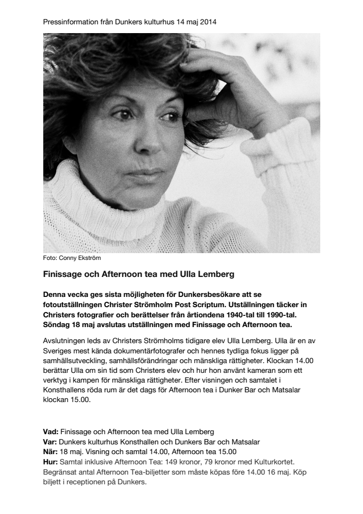 Finissage och Afternoon tea med Ulla Lemberg