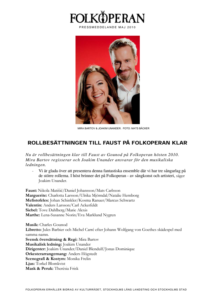 Rollbesättningen till Faust på Folkoperan klar