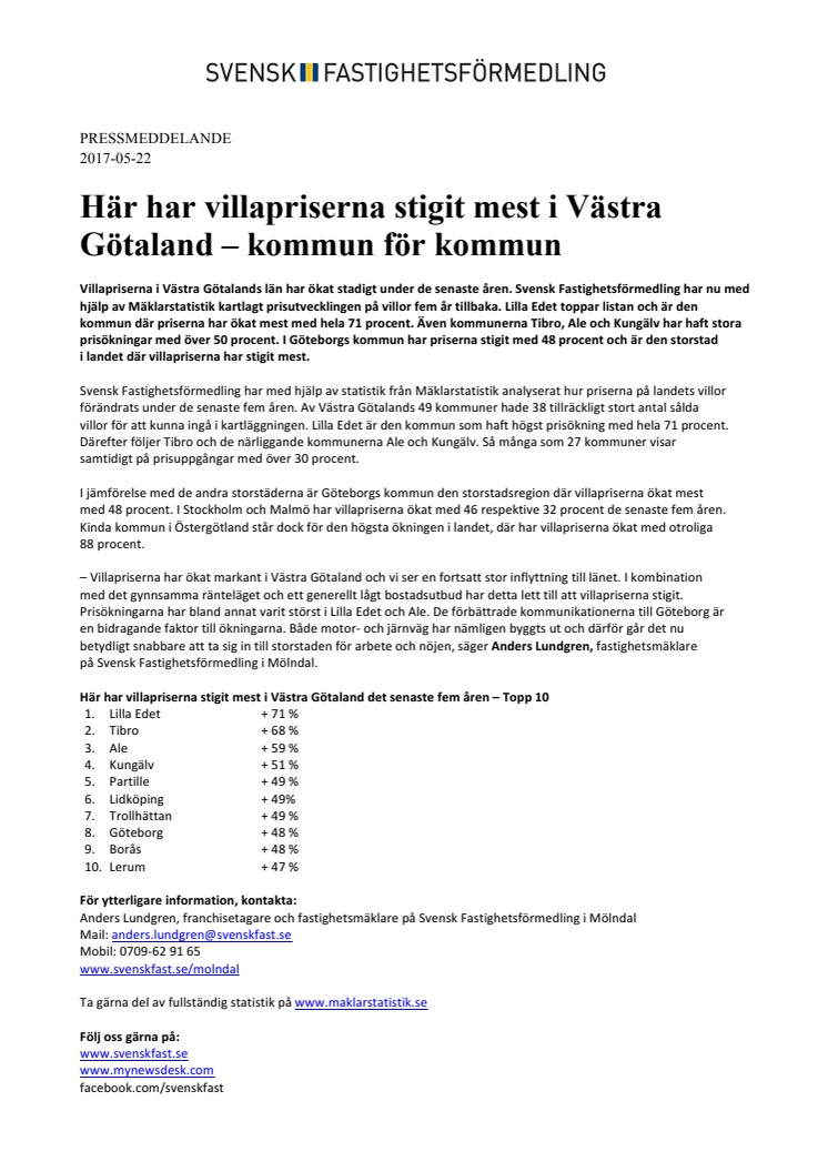 Här har villapriserna stigit mest i Västra Götaland – kommun för kommun
