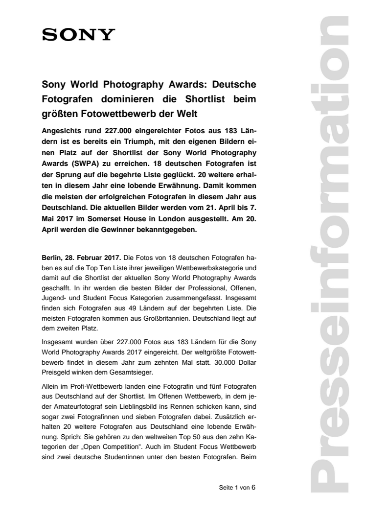 Sony World Photography Awards: Deutsche Fotografen dominieren die Shortlist beim größten Fotowettbewerb der Welt 