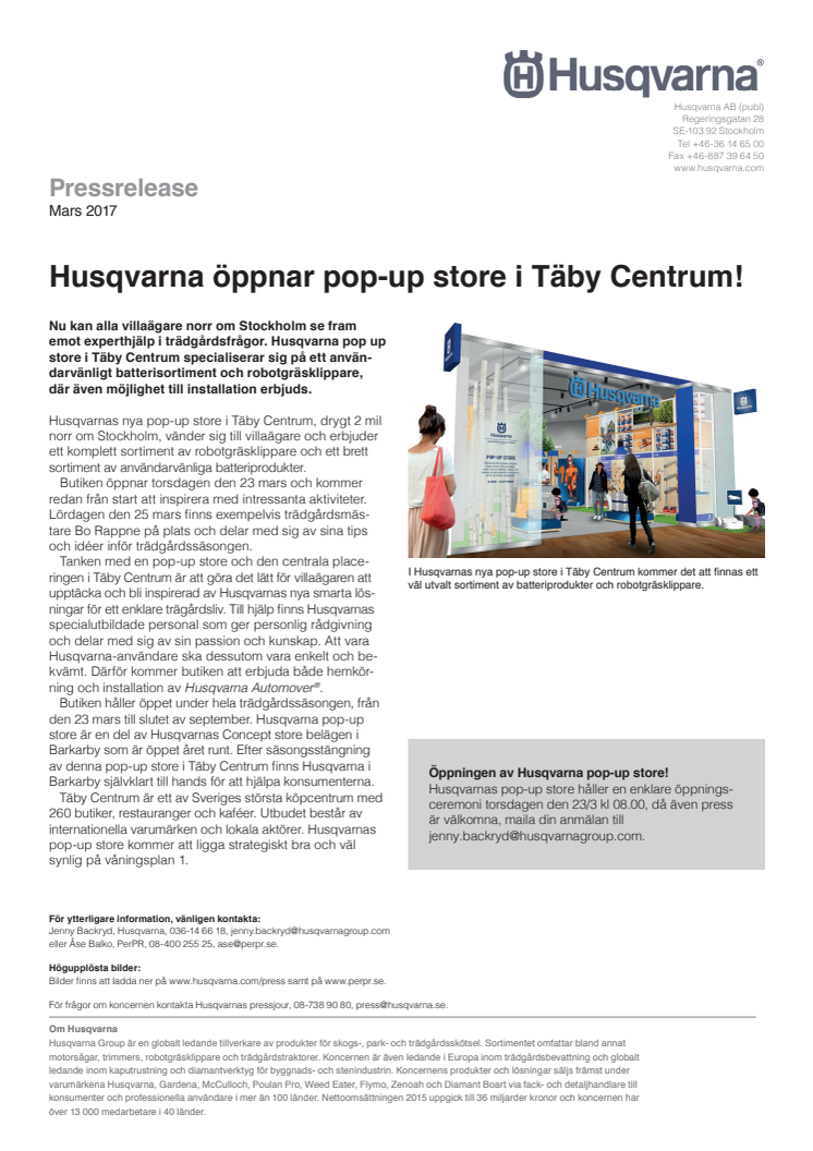 Husqvarna öppnar pop-up store i Täby Centrum!