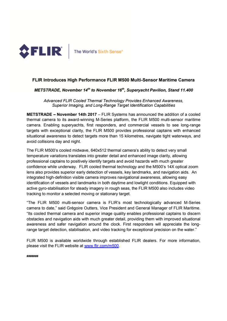 FLIR: METSTRADE Press Kit - Press Release #1