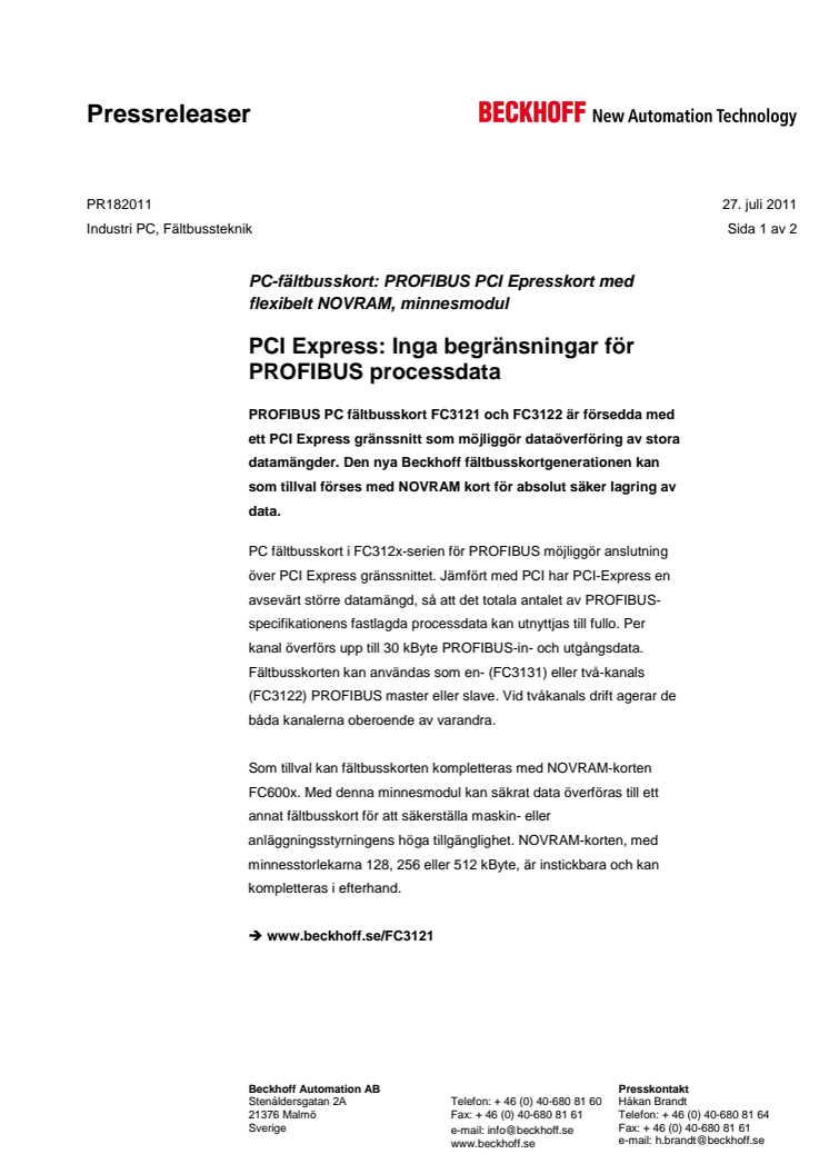 PCI Express: Inga begränsningar för PROFIBUS processdata