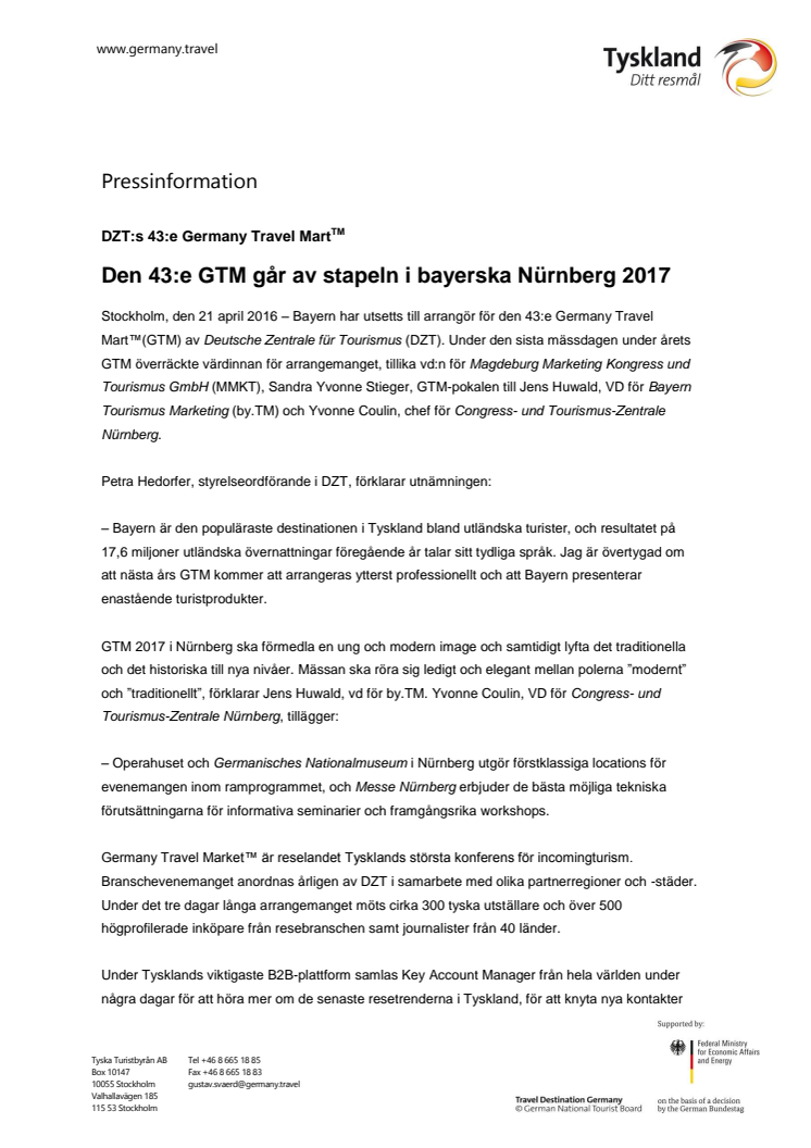 ​Den 43:e GTM går av stapeln i bayerska Nürnberg 2017
