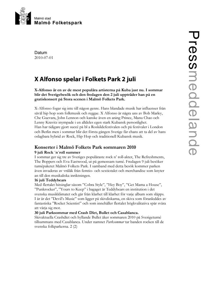 X Alfonso spelar i Folkets Park 2 juli