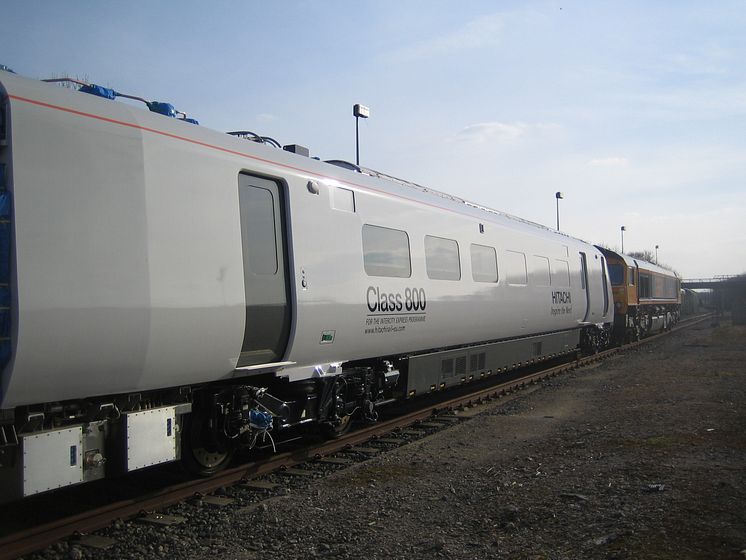 The first of the Class 800 trains arrives at RIDC at Asfordby
