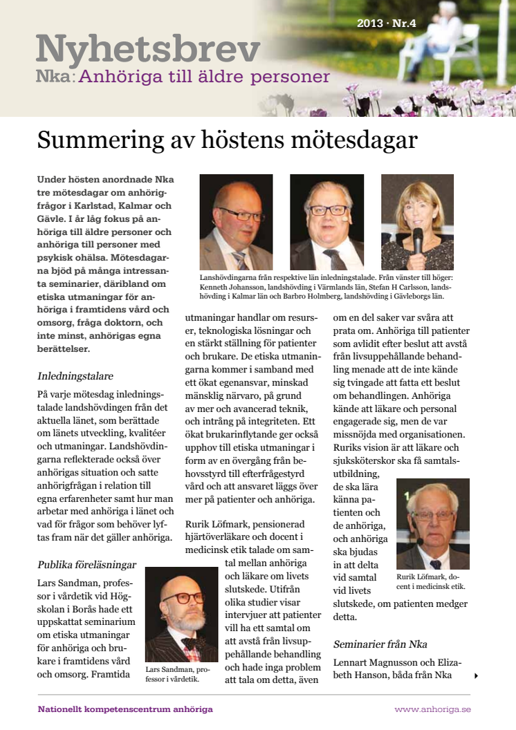 Nyhetsbrev - Anhöriga till äldre personer - nr 4 2013