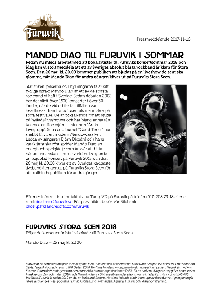 Mando Diao till Furuvik i sommar