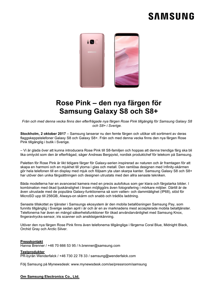 Rose Pink – den nya färgen för Samsung Galaxy S8 och S8+