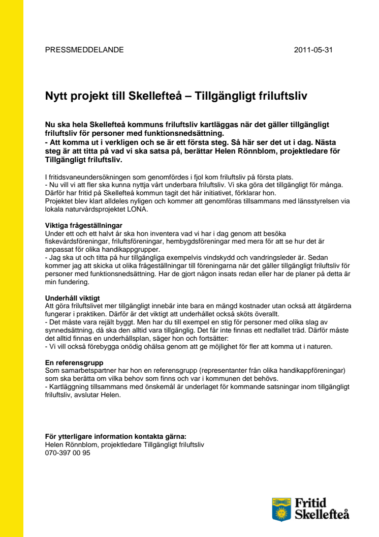 Nytt projekt till Skellefteå – Tillgängligt friluftsliv