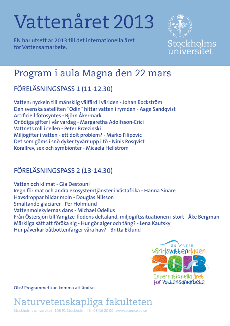 Program "världsvattendagen Aula Magna 22 mars"