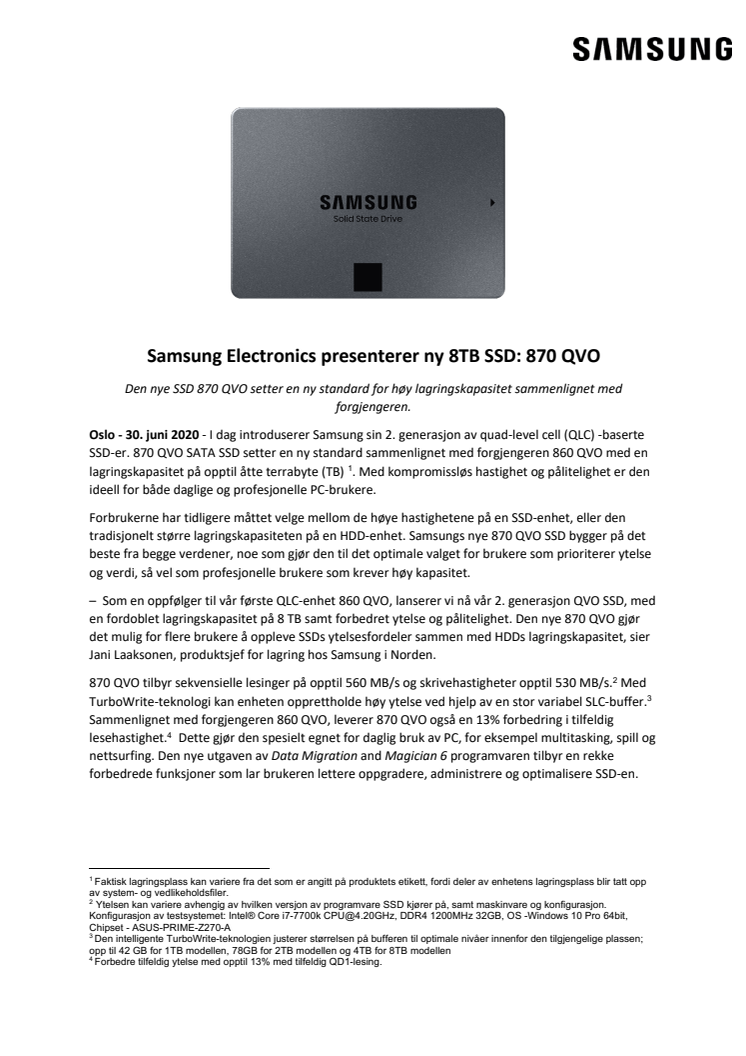 Samsung Electronics presenterer ny 8TB SSD: 870 QVO