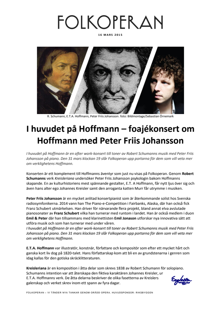 I huvudet på Hoffmann – foajékonsert om Hoffmann med Peter Friis Johansson