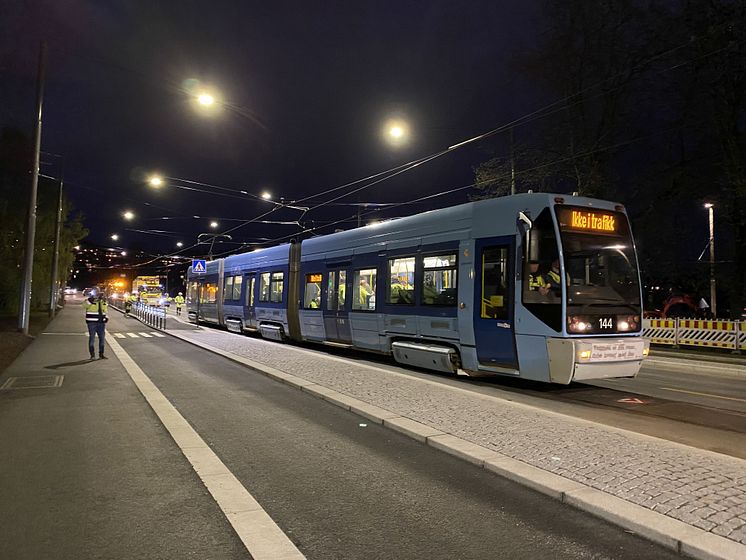 Bilde fra testkjøring med trikk onsdag 29. april