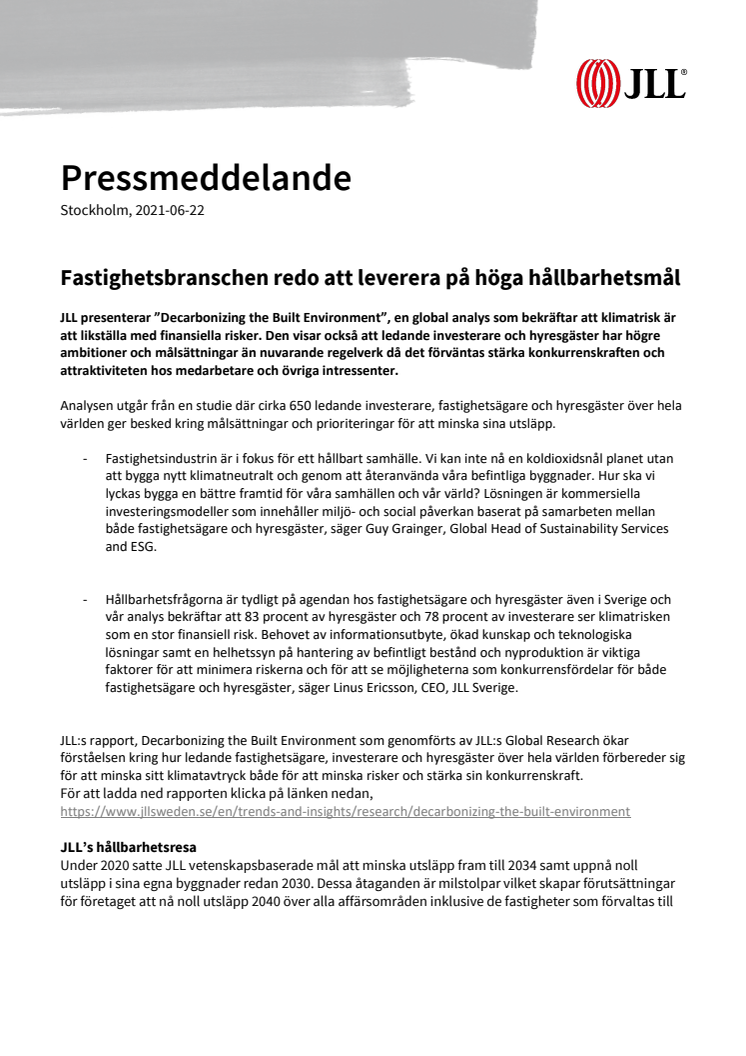Fastighetsbranschen redo att leverera på höga hållbarhetsmål