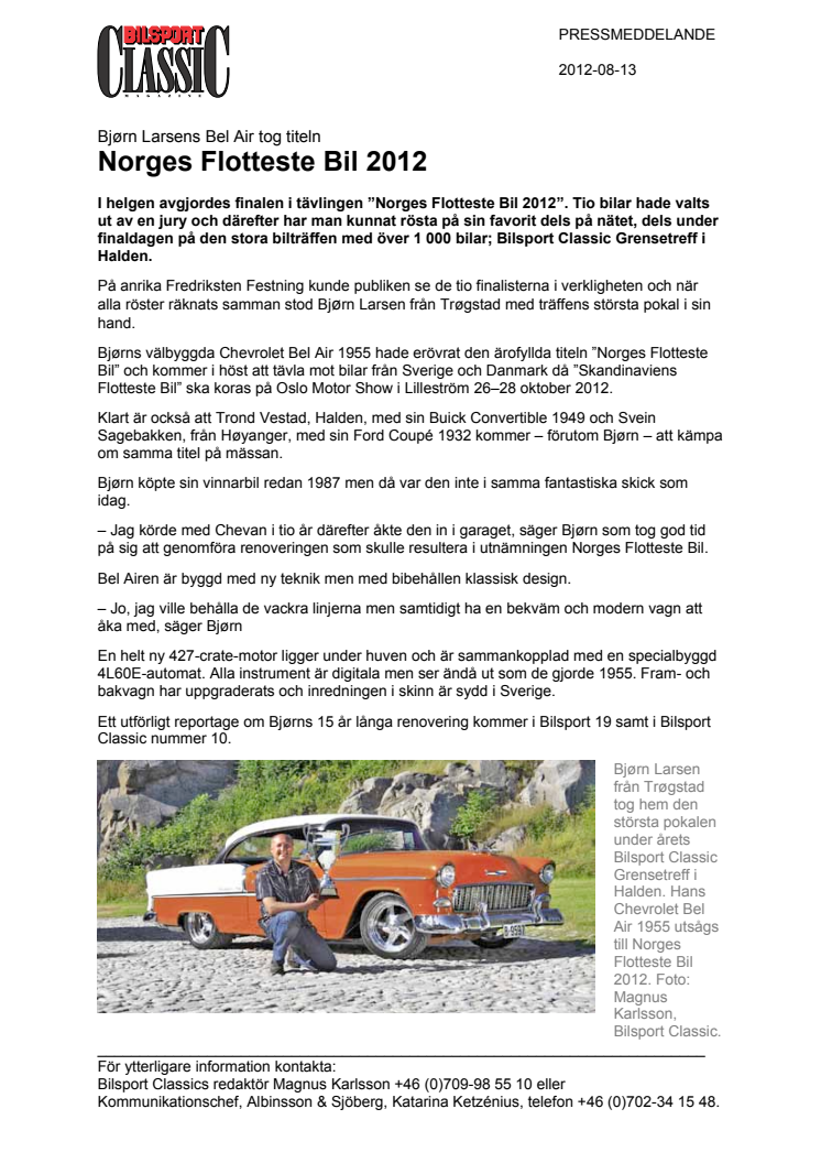 Bjørn Larsens Bel Air tog titeln Norges Flotteste Bil 2012