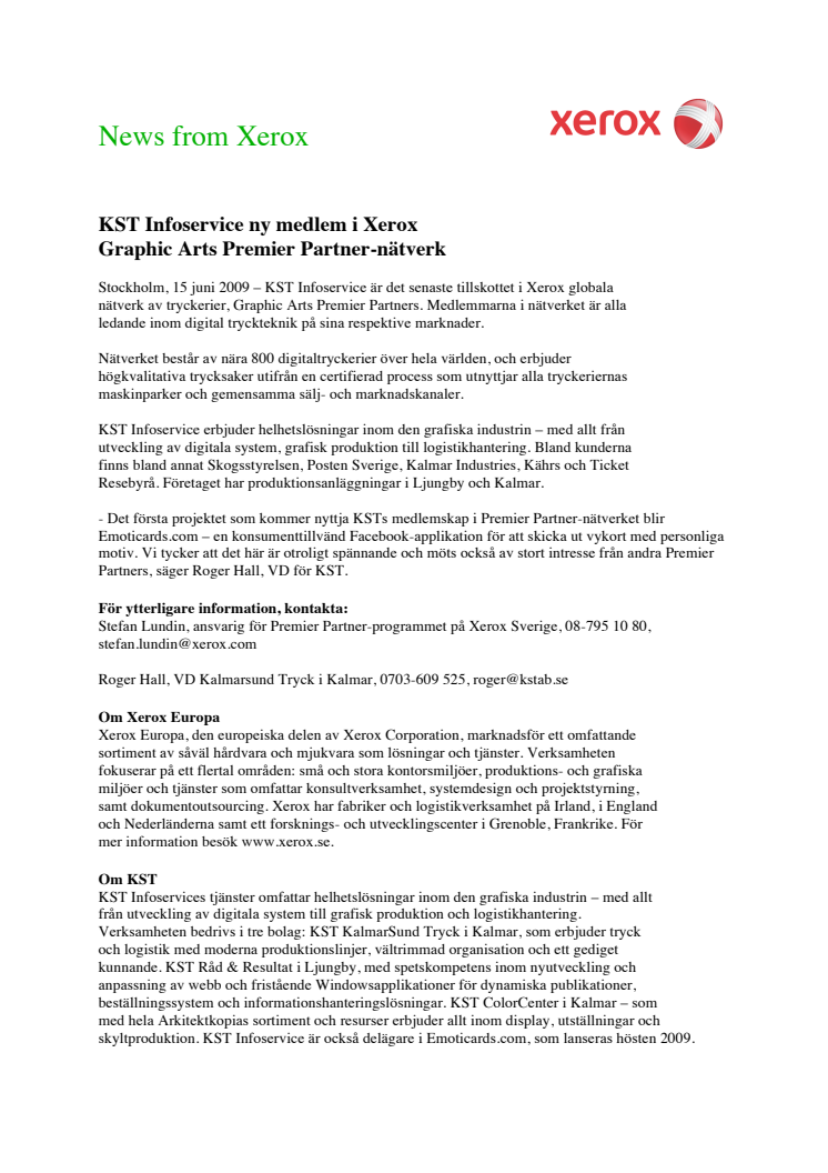 KST Infoservice ny medlem i Xerox Graphic Arts Premier Partner-nätverk