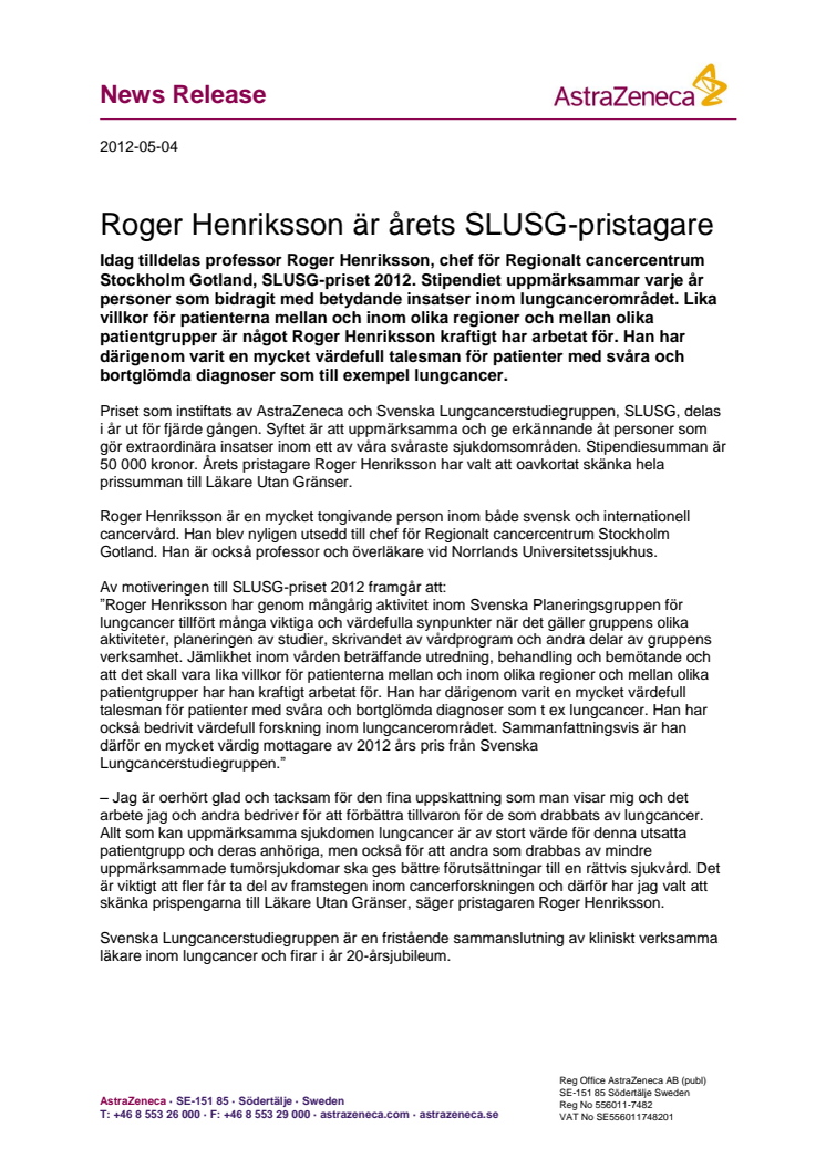 Roger Henriksson är årets SLUSG-pristagare 