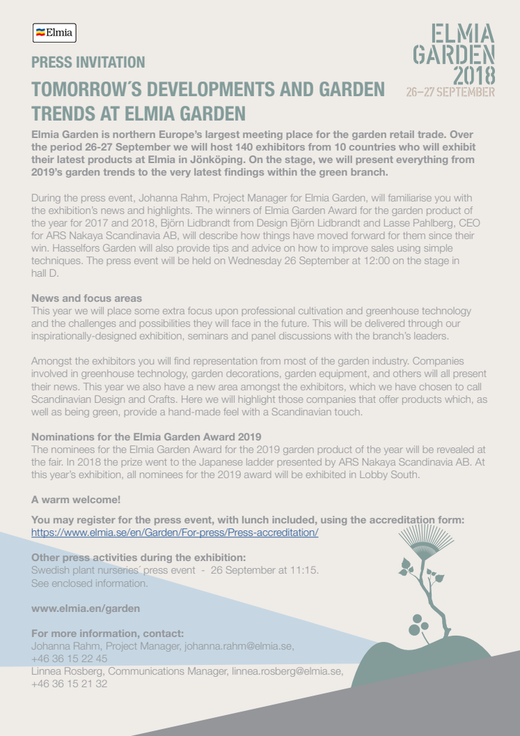 Press invitation: Tomorrow’s developments and gardening trends at this year’s Elmia Garden