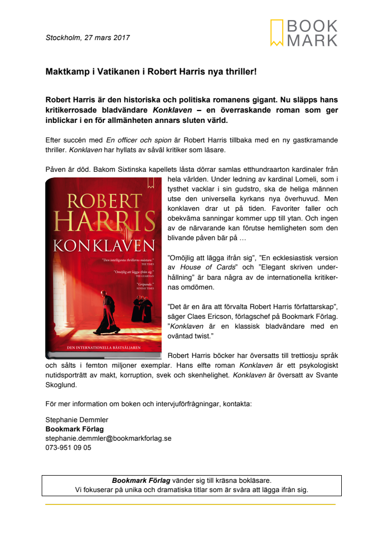 Maktkamp i Vatikanen i Robert Harris nya thriller
