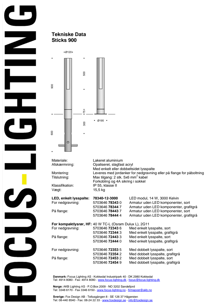 Sticks 900 LED Teknisk info