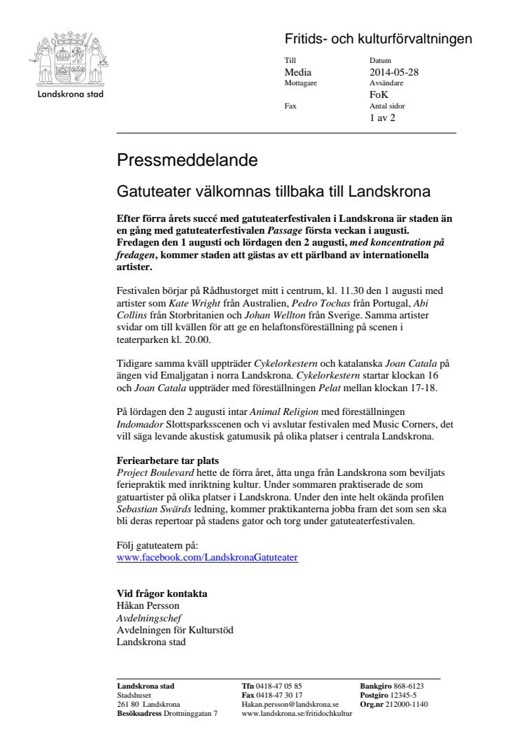 Gatuteater välkomnas tillbaka till Landskrona
