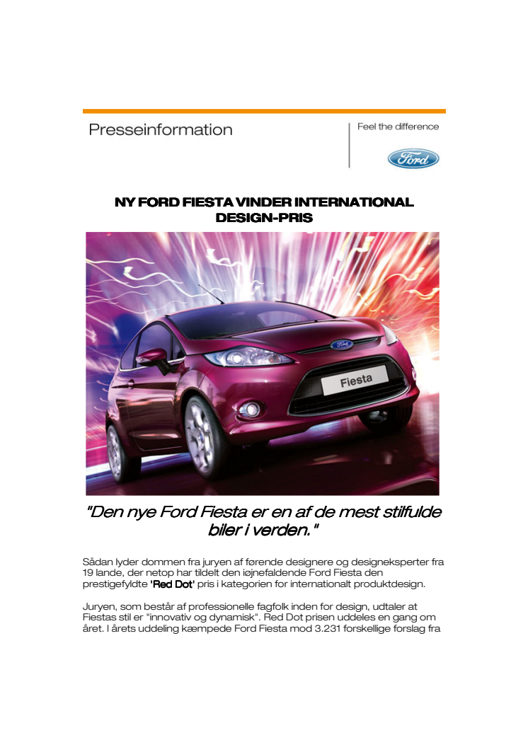 NY FORD FIESTA VINDER INTERNATIONAL DESIGN-PRIS