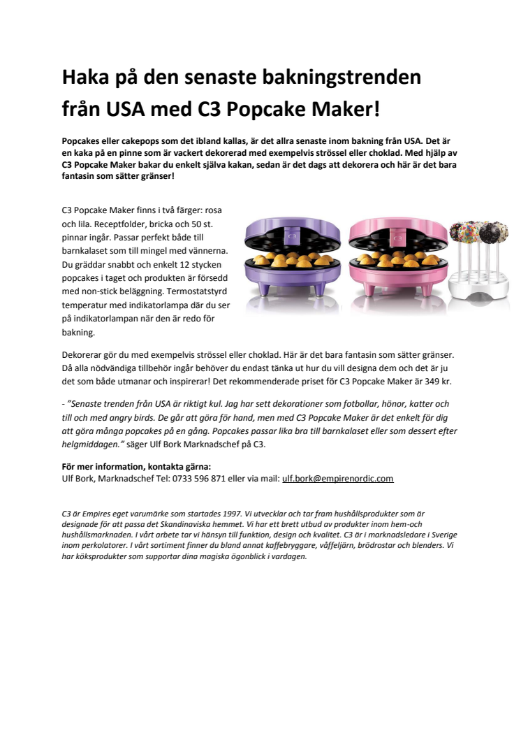 Haka på den senaste bakningstrenden från USA med C3 Popcake Maker!