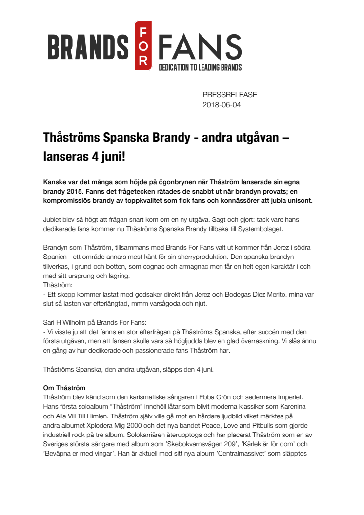 Thåströms Spanska Brandy - andra utgåvan –  4 juni!