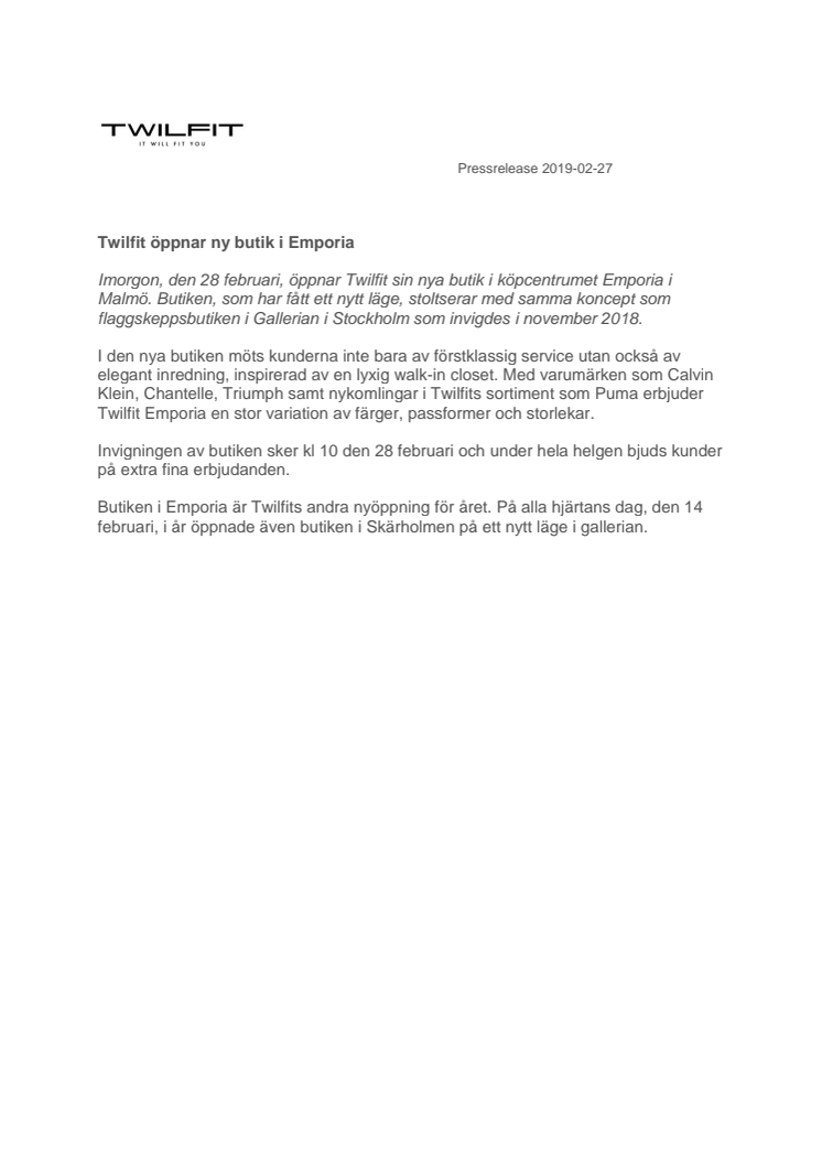 Twilfit öppnar ny butik i Emporia 