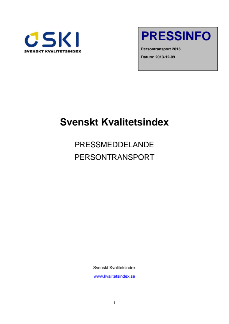 Svenskt Kvalitetsindex om Persontransport 2013