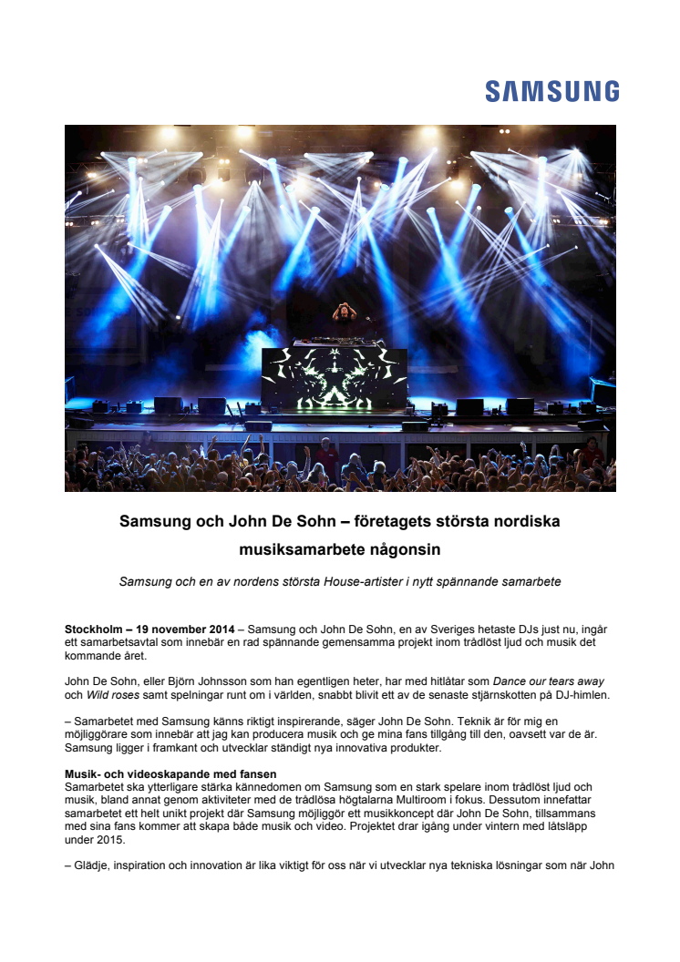 Samsung och John De Sohn – företagets största nordiska musiksamarbete någonsin 