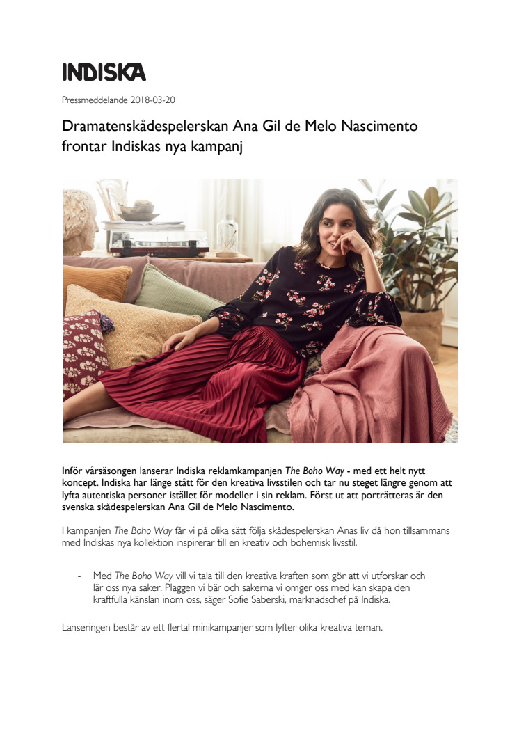 Dramatenskådespelerskan Ana Gil de Melo Nascimento frontar Indiskas nya kampanj 