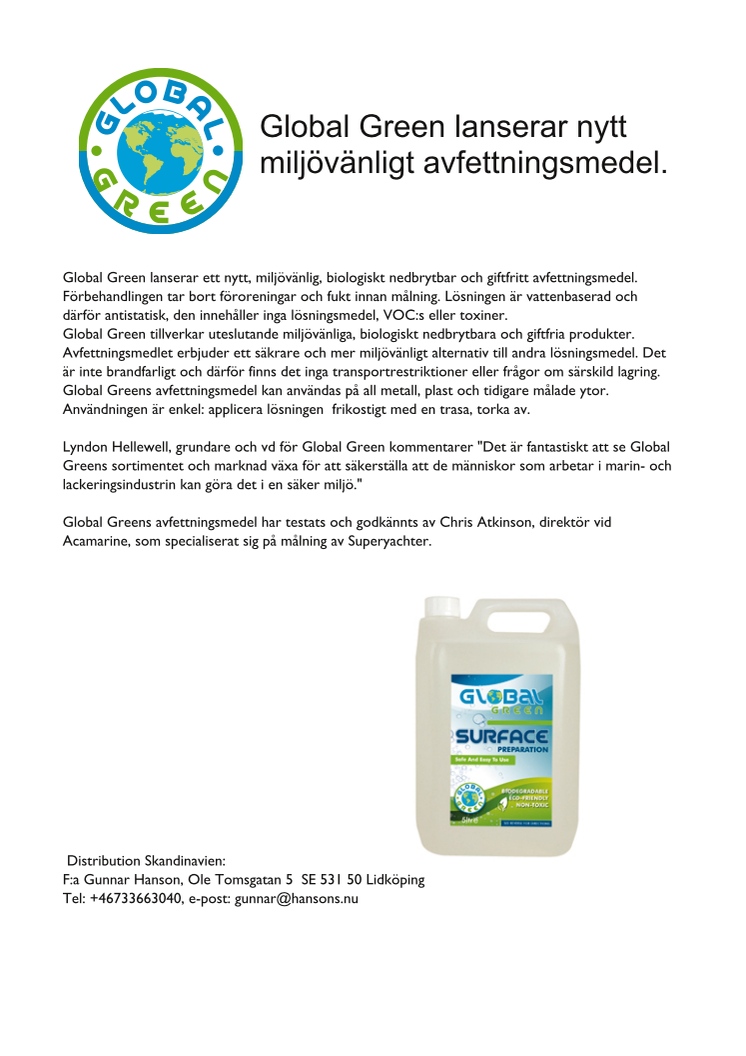 Nytt miljövänligt avfettningsmedel för lackeringsindustrin.