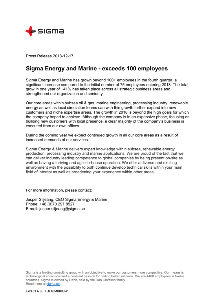 Sigma Energy and Marine - exceeds 100 employees