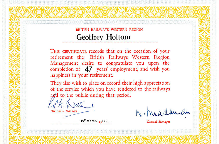 Certificate of retirement - G Holtom.png