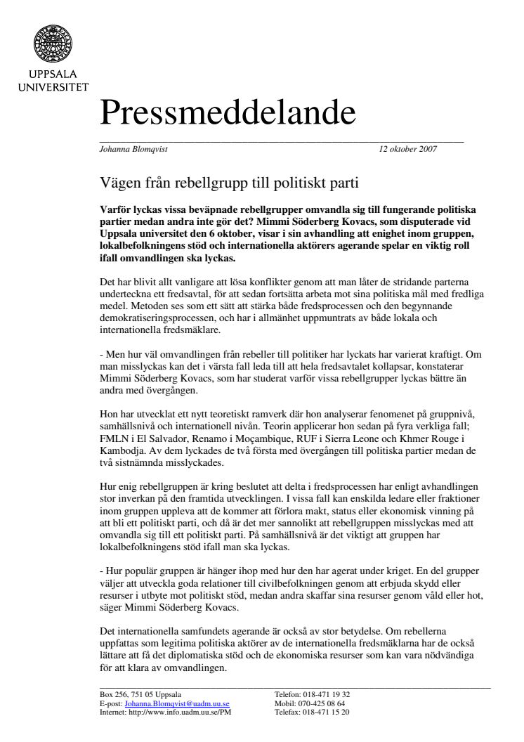 Vägen från rebellgrupp till politiskt parti