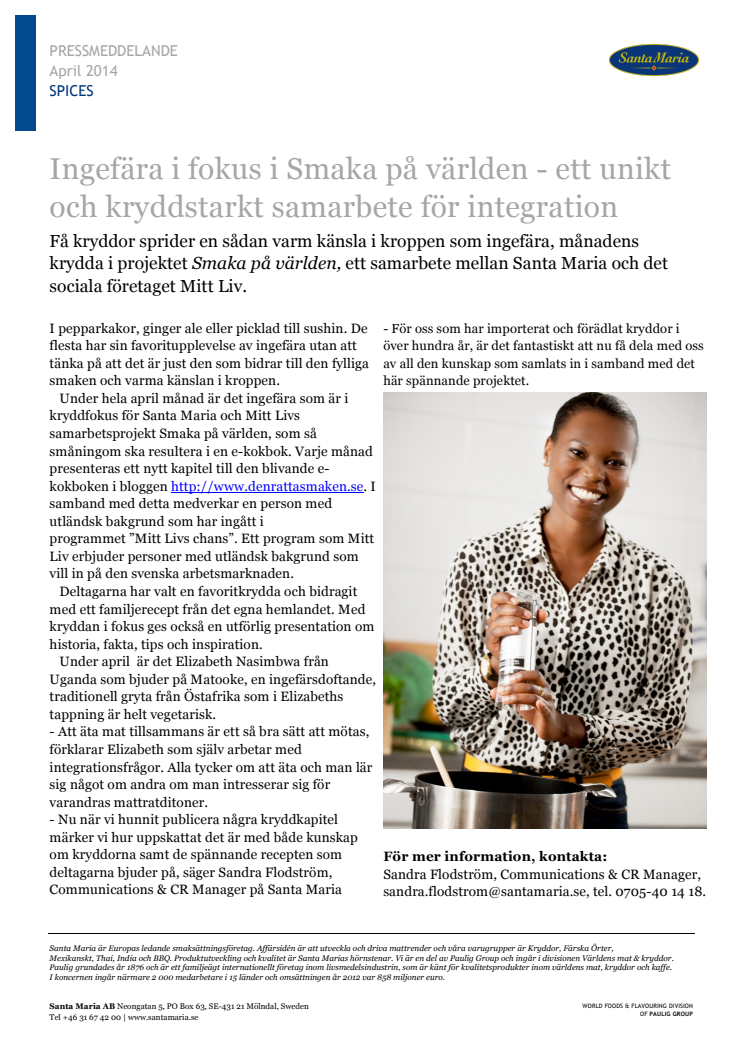 Ingefära i fokus i Smaka på världen - ett unikt och kryddstarkt samarbete för integration
