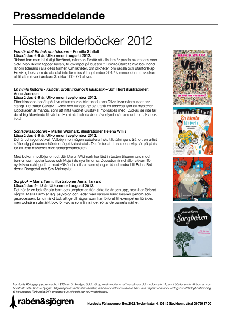 Höstens barnböcker från Rabén & Sjögren 2012