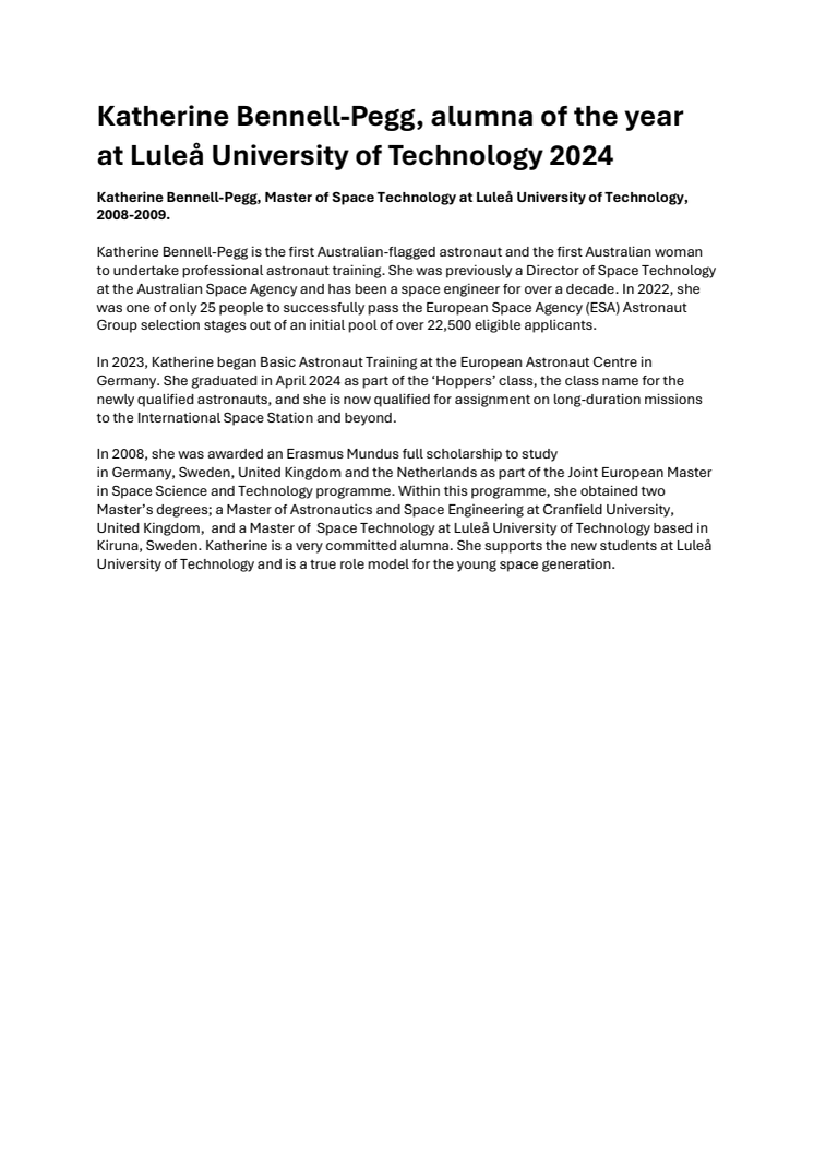 Katherine Bennell-Pegg, alumna of the year at Luleå University of Technology 2024.pdf
