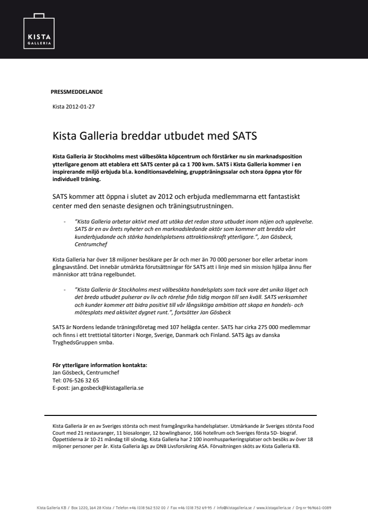 Kista Galleria breddar utbudet med SATS