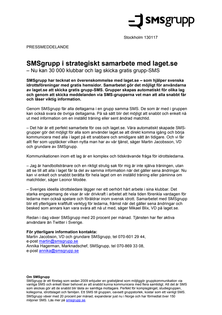 SMSgrupp i strategiskt samarbete med laget.se – Nu kan 30 000 klubbar och lag skicka gratis grupp-SMS 
