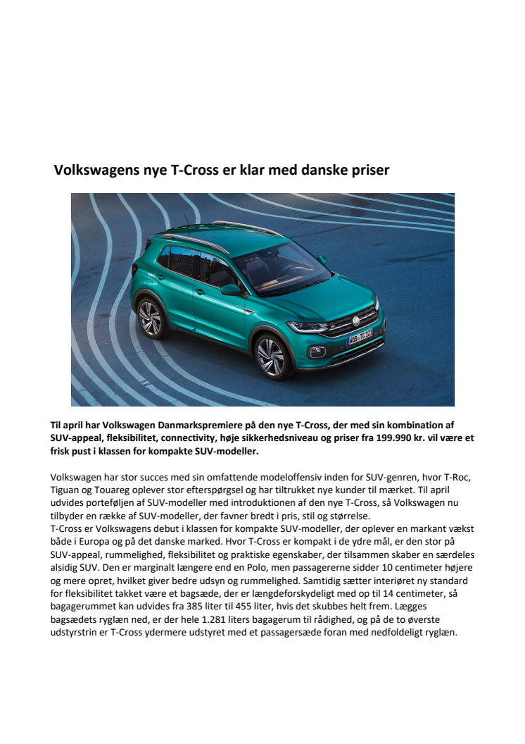 Volkswagens nye T-Cross er klar med danske priser
