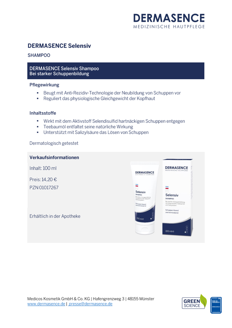 Factsheet: DE DERMASENCE Selensiv Shampoo 