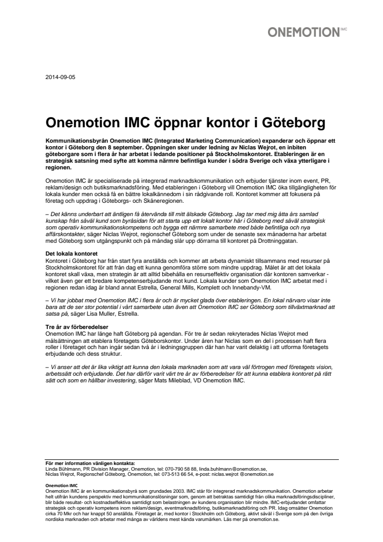 Onemotion IMC öppnar kontor i Göteborg